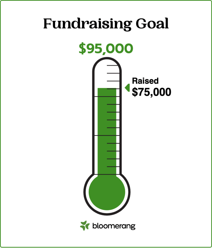 Donation thermometer displaying:
Fundraising goal $95,000; Raised: $75,000
